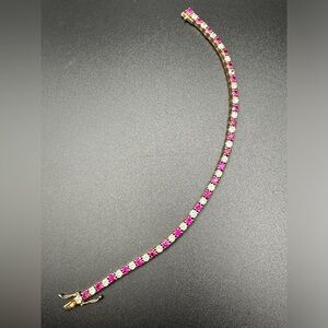 Vintage PAJ Goldtone Sterling Silver Bracelet W/ Clear and Purple Rhinestones